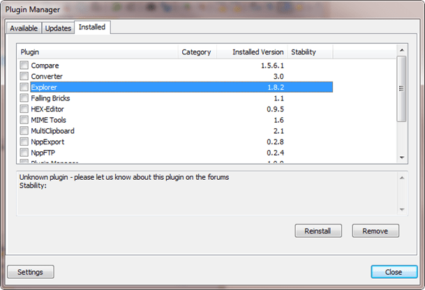 Notepad++ Plugin: PluginManager Notepad++ Plugin: PluginManager