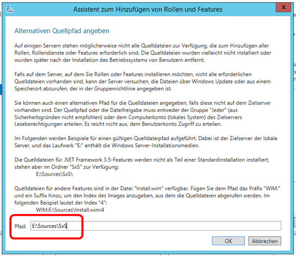 Windows Server 2012: .NET-Framework 3.5 - Alternativen Pfad der Installationsdateien angeben
