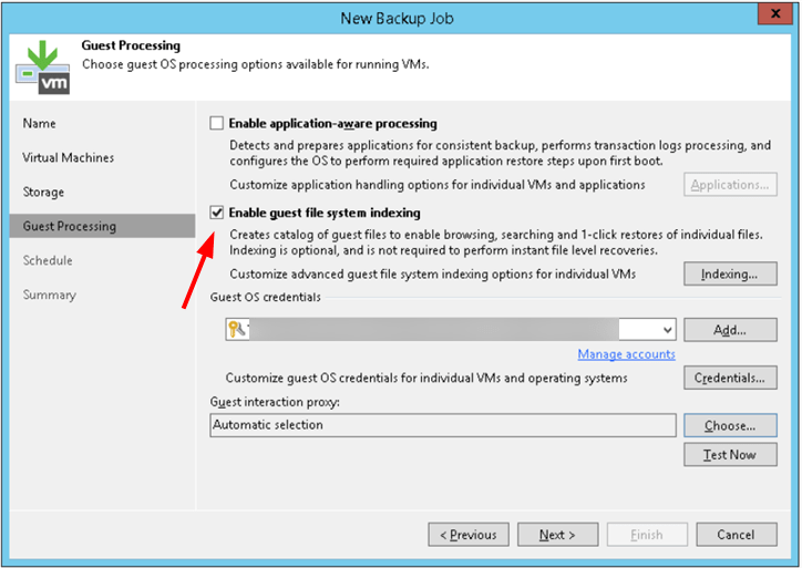 Veeam-Ordner VBRCatalog nimmt viel Speicherplatz weg Die Option Guest File System Indexing von Veeam Backup & Replication