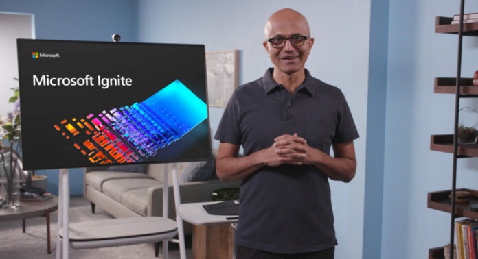 Microsoft CEO Satya Nadella begrüßt die Teilnehmer der virtuellen Microsoft Ignite Microsoft CEO Satya Nadella begrüßt die Teilnehmer der virtuellen Microsoft Ignite